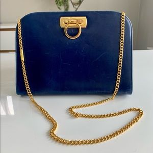 Salvatore Ferragamo Vintage Navy Leather Handbag